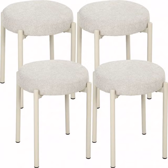 Set di 4 sgabelli impilabili rotondi HOMCOM con seduta imbottita in tessuto, colore beige, L/P/H: 45 x 45 x 47,5 cm
