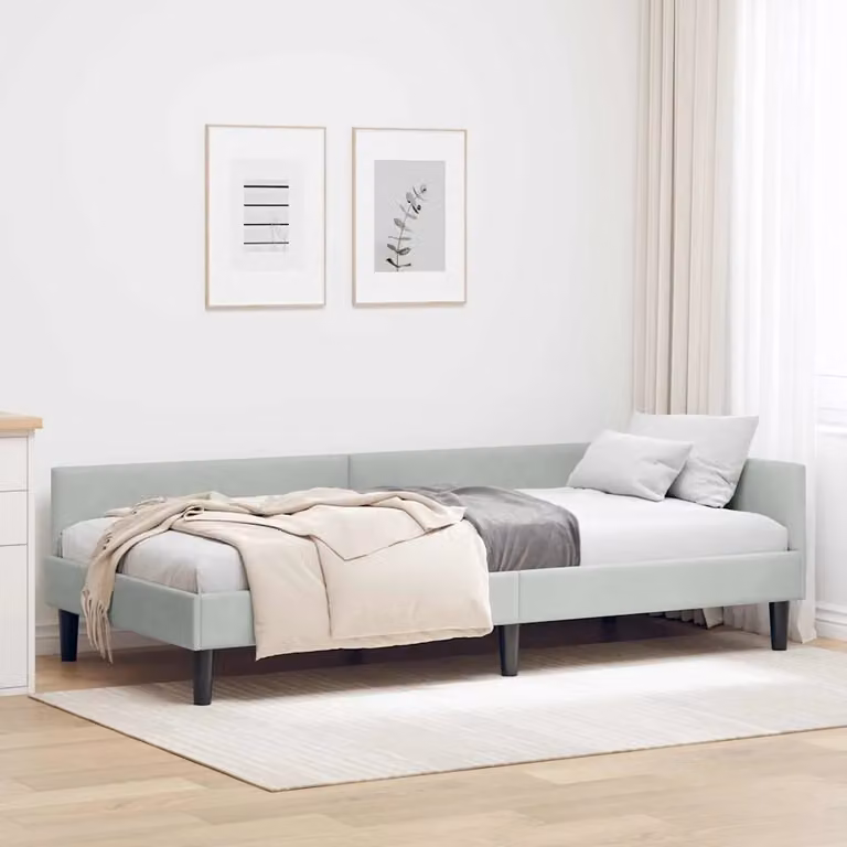 Cornice del letto ad angolo vidaXL in velluto grigio, L 204 cm x P 94 cm x H 57 cm