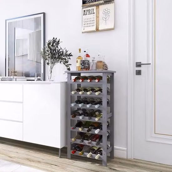 Portabottiglie SMIBUY in bambù e vetro grigio per 28 bottiglie, supporto autoportante moderno per cucina e sala da pranzo