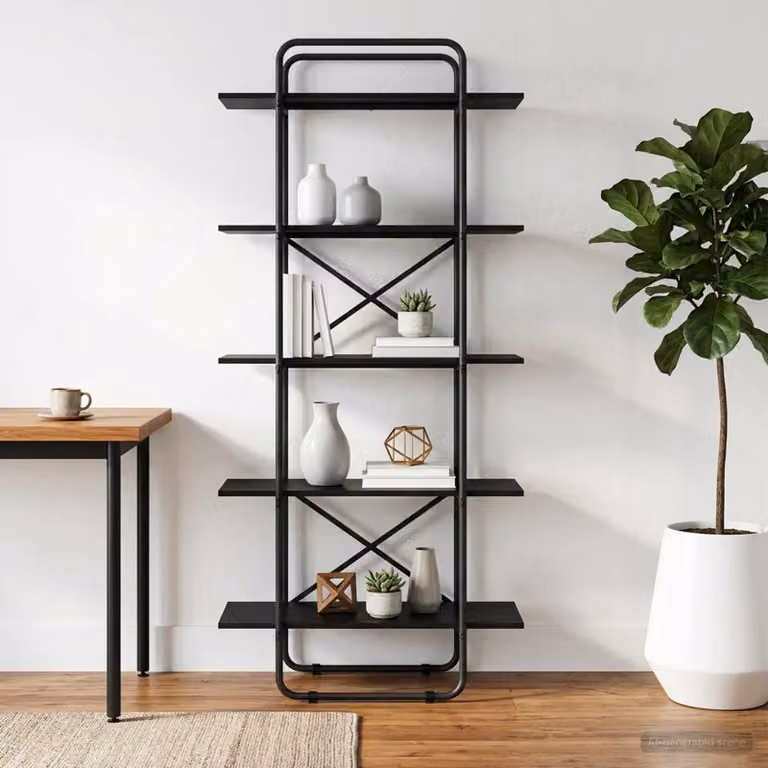Libreria vidaXL a 5 livelli in stile industriale con struttura in metallo e MDF, colore nero e marrone, L 80 cm x P 35 cm x H 175,5 cm