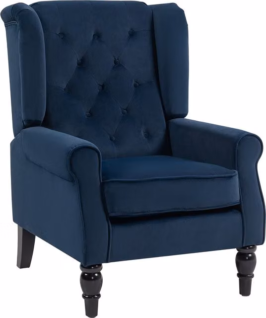 Poltrona da salotto HOMCOM in stile classico con seduta capitonné e piedini in legno, Blu Scuro, L: 74 cm, P: 86 cm, H: 102 cm