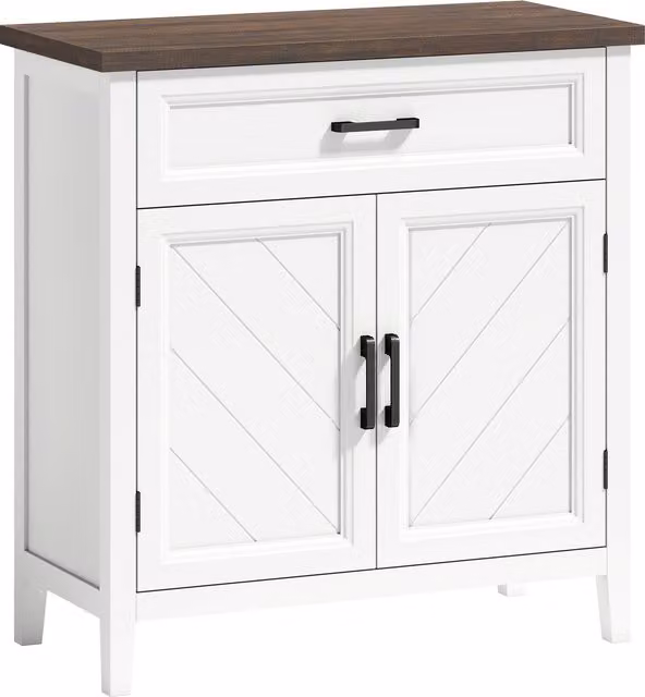 Credenza Moderna Rustica HOMCOM Bianca con Ripiano Regolabile e 2 Ante