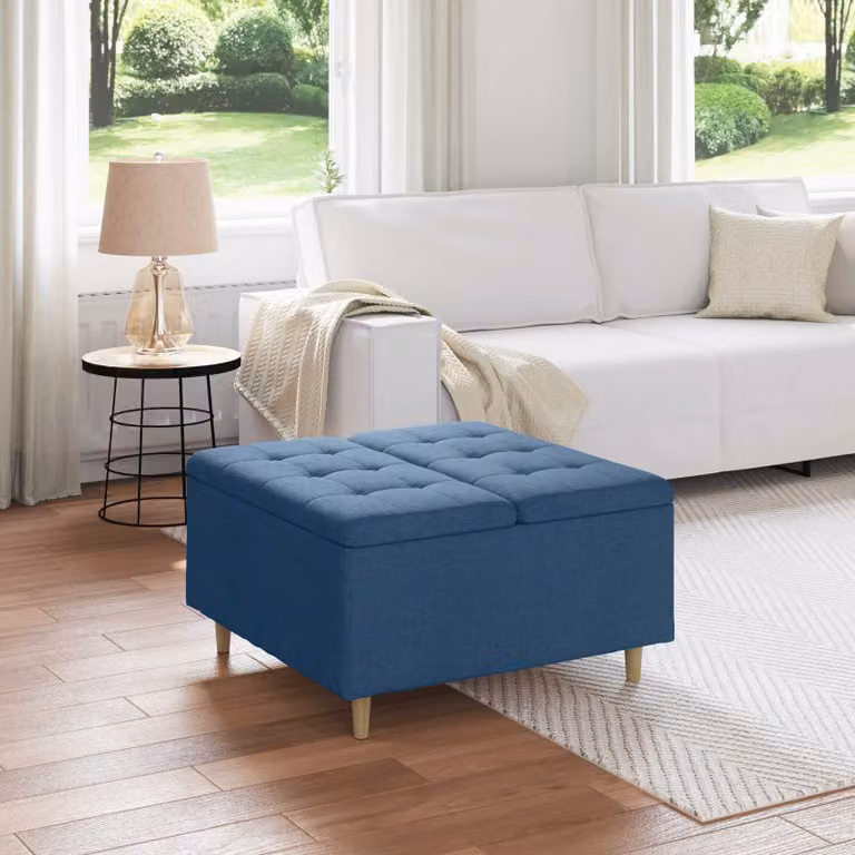 Pouf con contenitore vidaXL in tessuto blu, design minimalista, L 80 x P 80 x H 45 cm