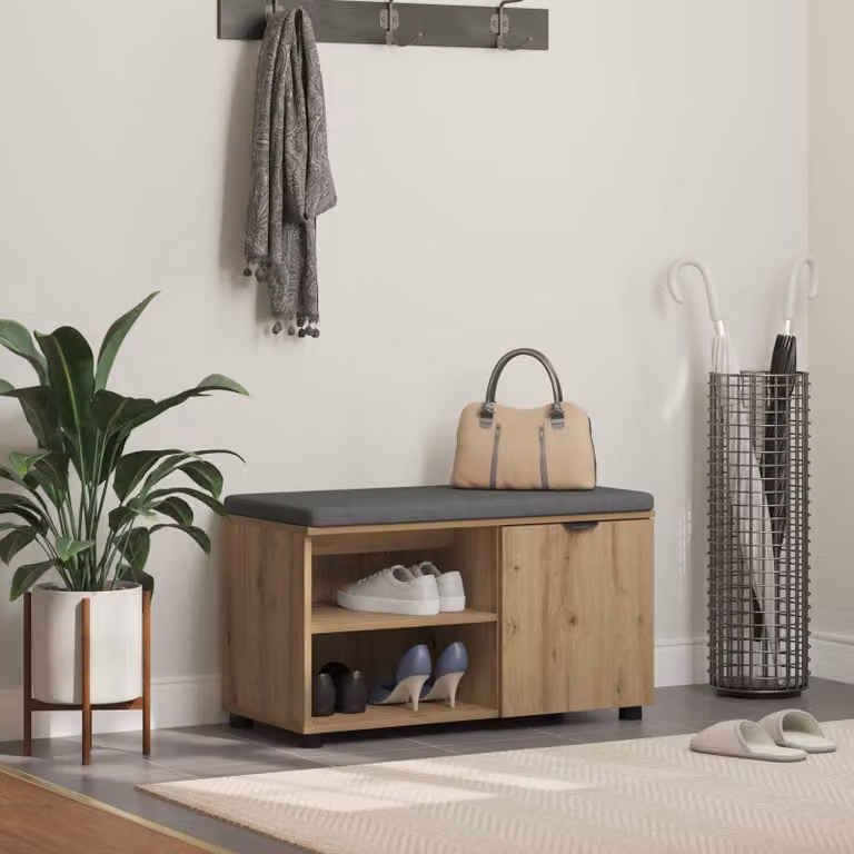 Panca porta scarpe con cuscino vidaXL in legno rovere color marrone e grigio L: 80 cm, P: 38 cm, H: 46 cm