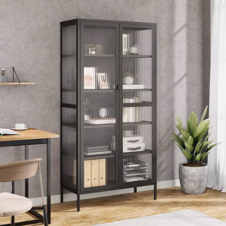 vidaXL Credenza Moderna Nera con Ante in Vetro e Struttura in Metallo L 85 cm x P 40 cm x H 180 cm