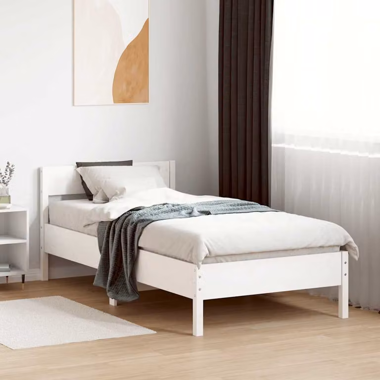 Letto senza materasso vidaXL in legno massello di pino bianco con doghe piatte fisse L/P/H: 195,5 x 90 x 71,5 cm