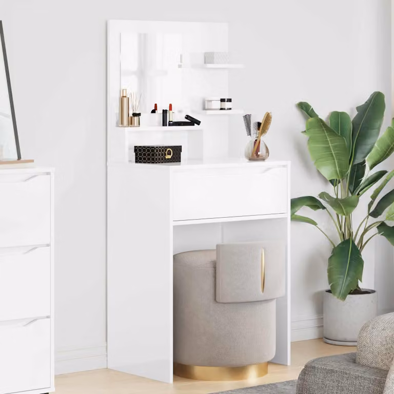 vidaXL Tavolo da trucco moderno in MDF bianco lucido L: 135 cm, P: 60 cm, H: 39,5 cm