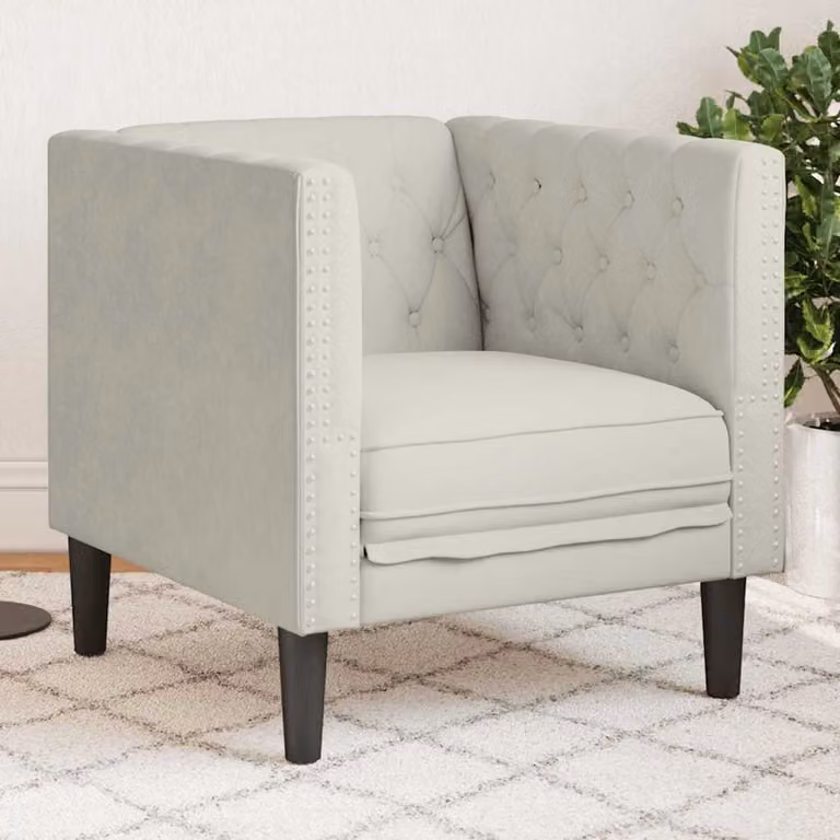 Poltrona Chesterfield vidaXL in velluto beige con struttura in legno e imbottitura in schiuma