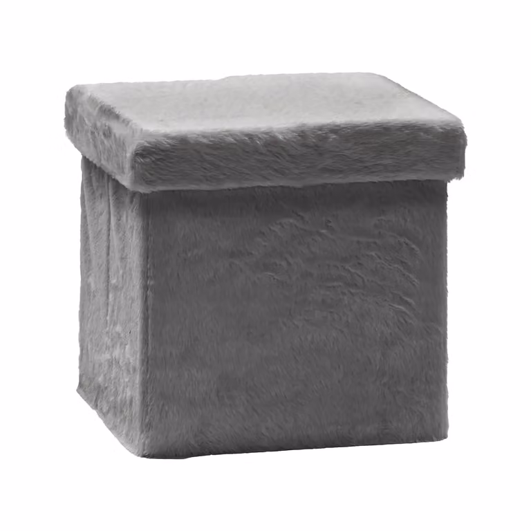 Vestiamo Casa Pouf Contenitore in Pelliccia Sintetica Grigio H x L x P: 38 x 38 x 38 cm