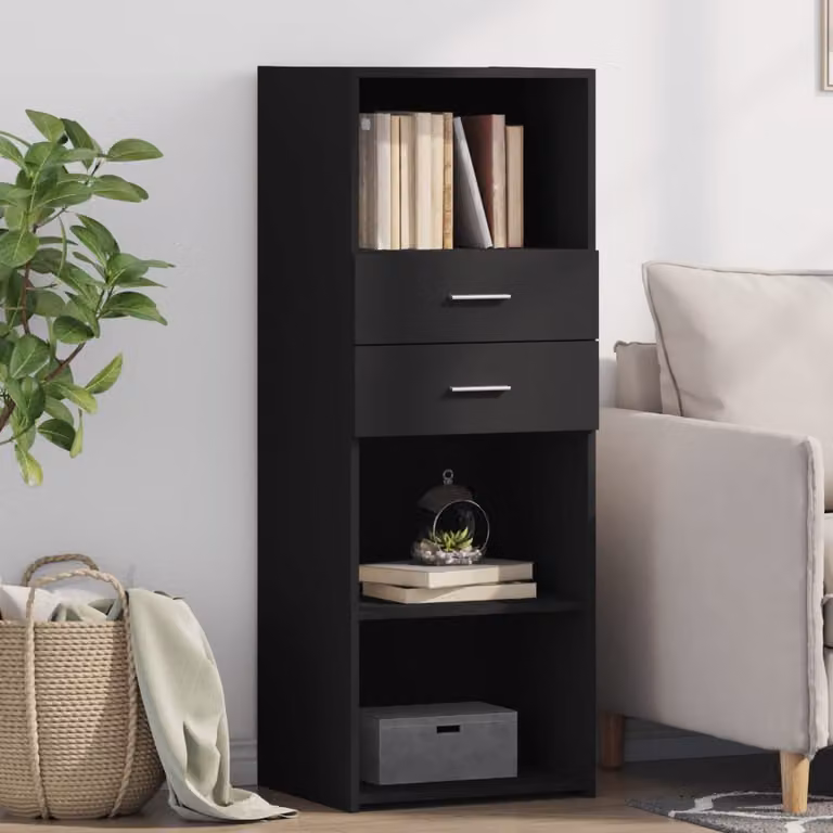 Credenza moderna vidaXL in legno multistrato e MDF, colore nero opaco, L 45 cm x P 42,5 cm x H 124 cm