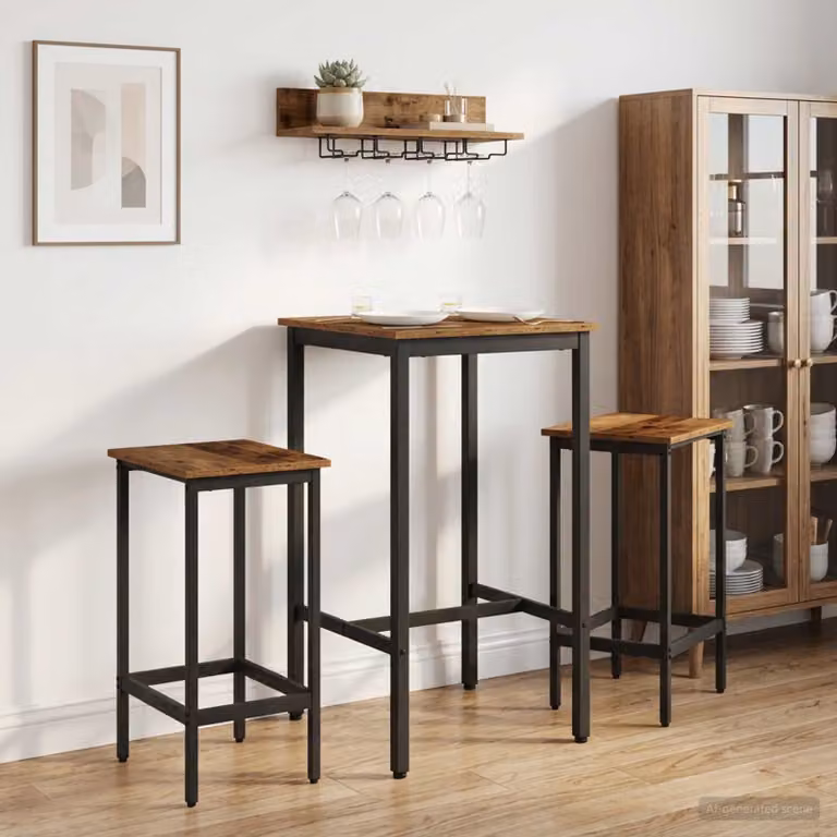 Set di 2 sgabelli da bar vidaXL in legno e metallo color marrone, L 40 cm x P 32 cm x H 64 cm