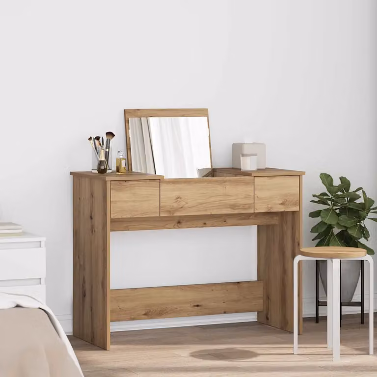 vidaXL Tavolo per cosmetici in legno color rovere L: 100 cm, P: 45 cm, H: 76 cm