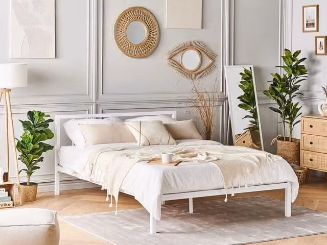 Letto Beliani in metallo nero con rete a doghe in legno massello stile industriale minimalista L: 140 cm, P: 200 cm, H: 86 cm