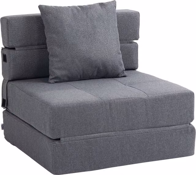Poltrona Letto Moderno 2 in 1 HOMCOM Pieghevole con Seduta Morbida e Cuscino, Grigio, L: 70 cm, P: 70 cm, H: 61 cm