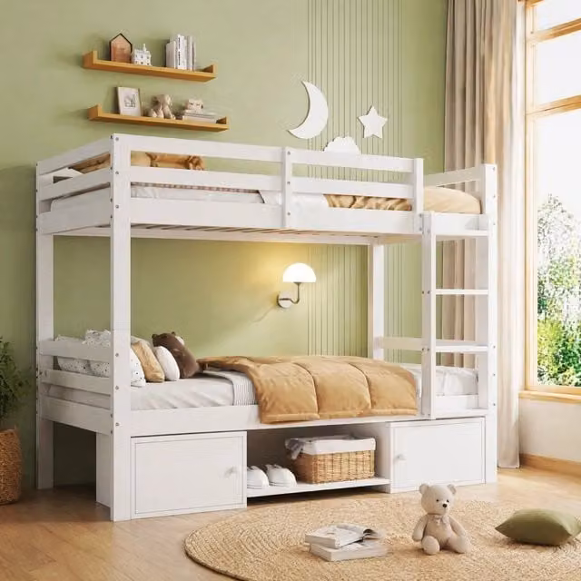 Letto a castello Mivray bianco divisibile in due letti singoli con scomparti laterali L/P/H: 90 x 200 cm