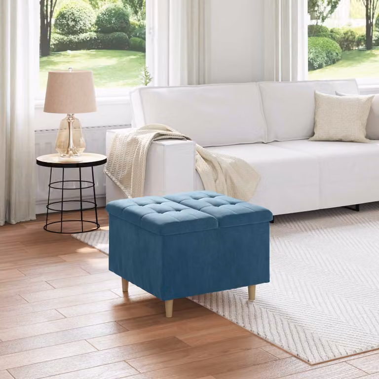 Pouf con contenitore vidaXL in velluto blu L/P/H: 60 x 60 x 45 cm