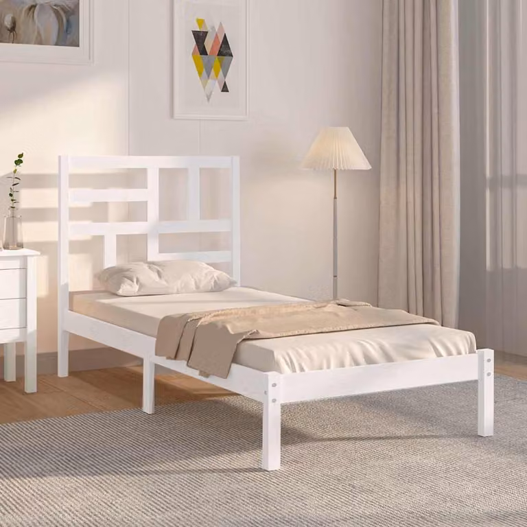 vidaXL Giroletto singolo in legno massello di pino bianco laccato L: 75 cm, P: 190 cm, H: 81 cm