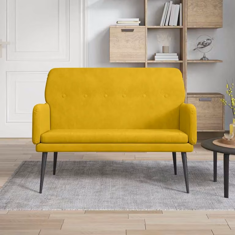 Panca moderna vidaXL in velluto giallo con braccioli e struttura in metallo L: 108 cm, P: 79 cm, H: 79 cm