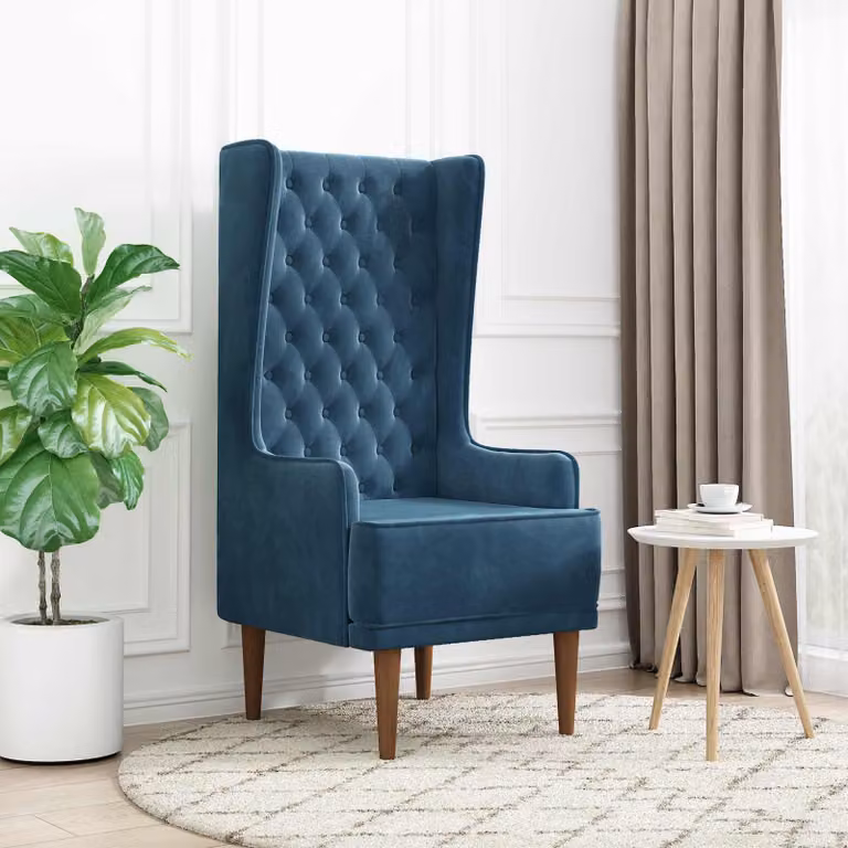 Sedia Chesterfield vidaXL in Velluto Blu con Schienale Alto e Braccioli