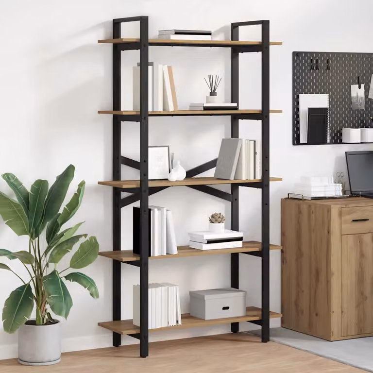 Libreria industriale vidaXL a 5 livelli in legno e metallo, colore marrone, L 100 cm x P 33,5 cm x H 178 cm