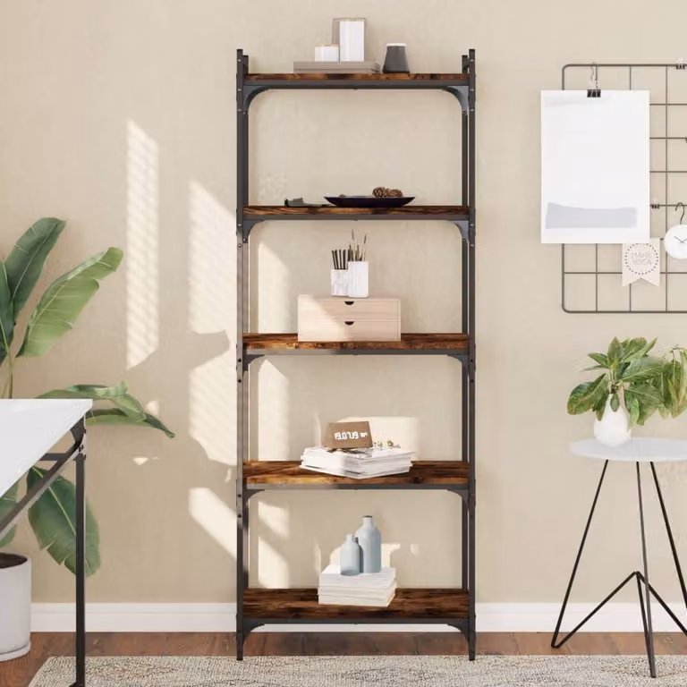 Libreria a 5 Ripiani vidaXL in Stile Industrial, Rovere Fumo e Metallo, L 60 cm x P 30 cm x H 154 cm
