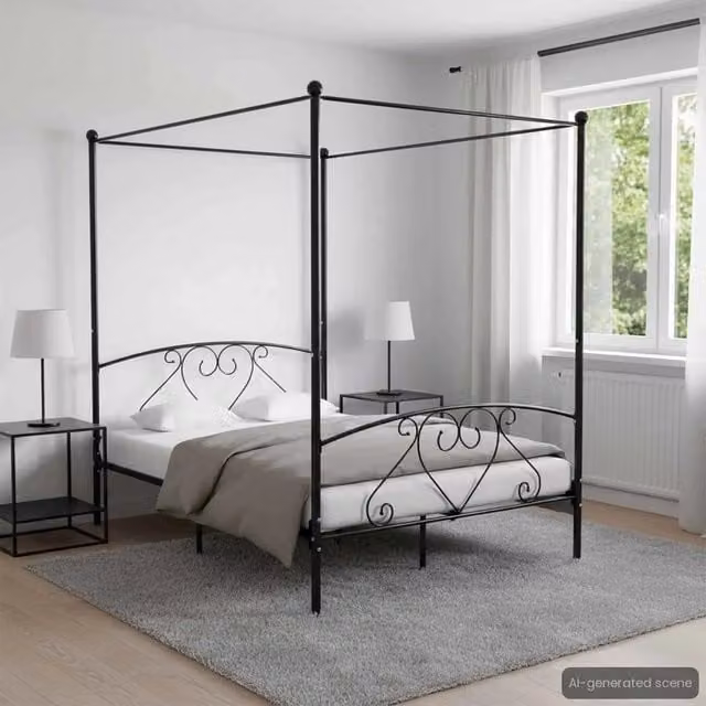 Letto a baldacchino con struttura in metallo vidaXL nero L/P/H: 209 x 140 x 147,5 cm