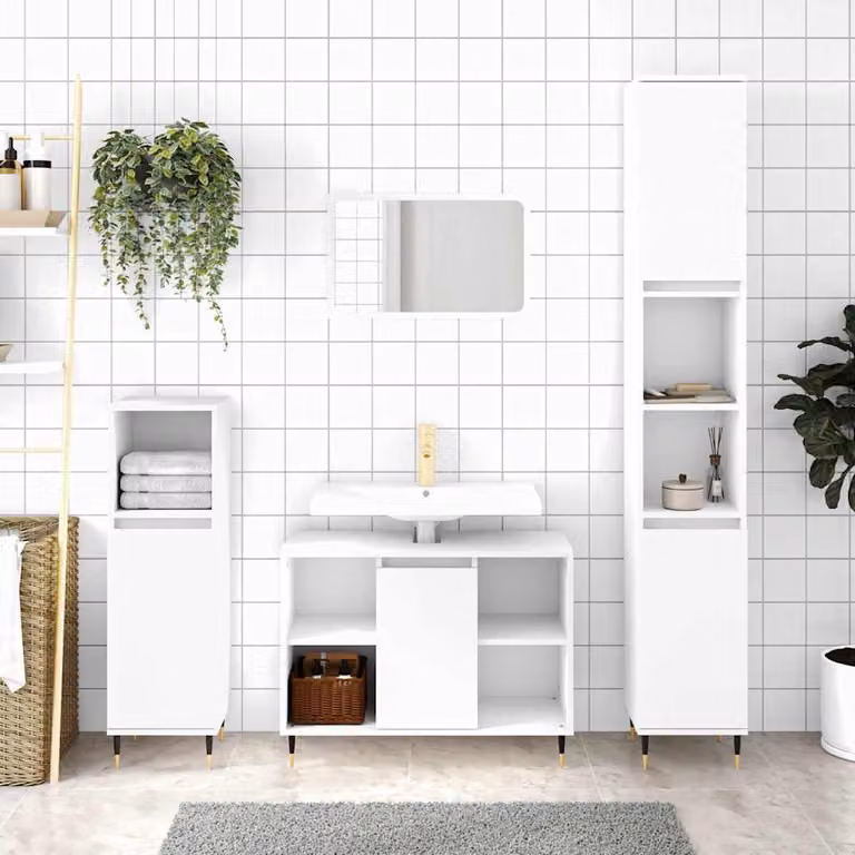 Armadietto da bagno industriale vidaXL in legno e metallo bianco con ante a battente e ripiani interni L/P/H: 30 x 30 x 100 cm