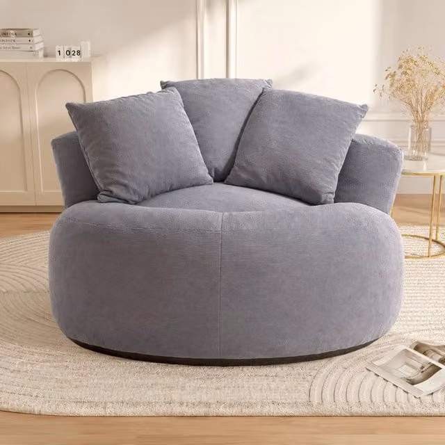 Poltrona a sacco rotonda Minimal in tessuto velluto grigio chiaro L: 90 cm, P: 90 cm, H: 40 cm