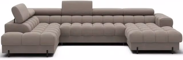 Divano panoramico convertibile beige con angolo sinistro FERARIA MEUBLORAMA L: 358 cm, P: 93 cm, H: 202 cm