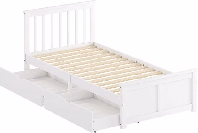 Struttura letto singolo HOMCOM in legno di pino con cassetti su ruote, Bianco, 90 x 200 cm