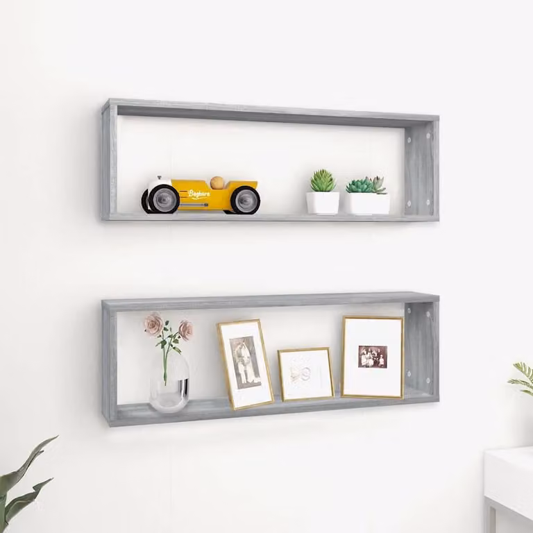 vidaXL Mensole a Cubo da Parete 2 Pezzi Grigio Sonoma in Legno Multistrato L: 80 cm, P: 15 cm, H: 26,5 cm