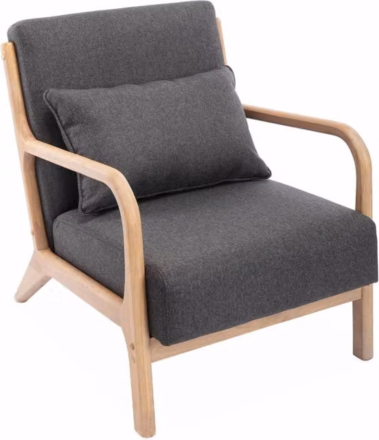 Poltrona scandinava Sweeek in legno e tessuto con braccioli, grigio, L: 80 cm, P: 79 cm, H: 65 cm
