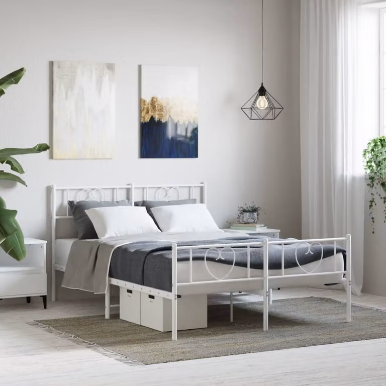 vidaXL Giroletto con Testiera e Pediera in Metallo Bianco L/P/H: 140 x 200 x 90 cm