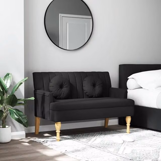 Panca con Cuscini Design Mania Nera in Tessuto e Legno, L: 113 cm, P: 64,5 cm, H: 75,5 cm