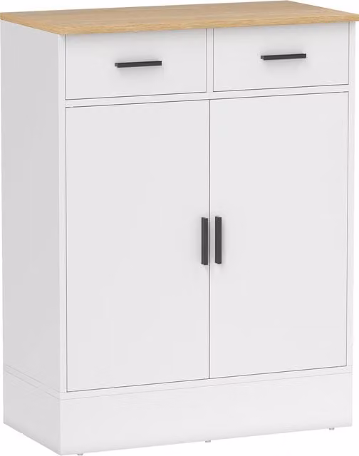 Sideboard HOMCOM con 2 cassetti e ripiano regolabile, ideale per cucina, soggiorno o ingresso, finitura legno naturale e bianco