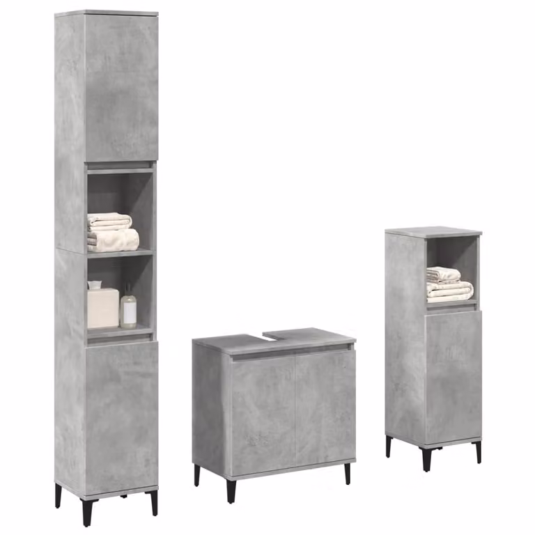 Set di mobili da bagno moderno vidaXL in 3 pezzi colore grigio con legno e metallo