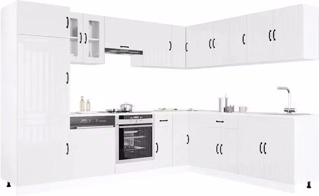 Set di mobili da cucina moderno vidaXL bianco lucido in 14 pezzi con ante a cerniera e cassetti