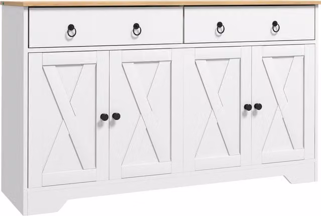 Buffet mobile HOMCOM in stile rurale bianco con 2 cassetti e 2 armadi con ripiani interni per cucina e soggiorno