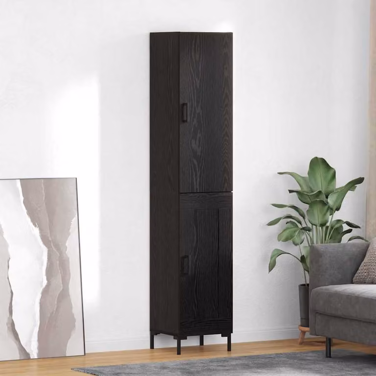 Credenza moderna vidaXL in legno ingegnerizzato e metallo, colore rovere e nero, L: 34,5 cm, P: 34 cm, H: 180 cm