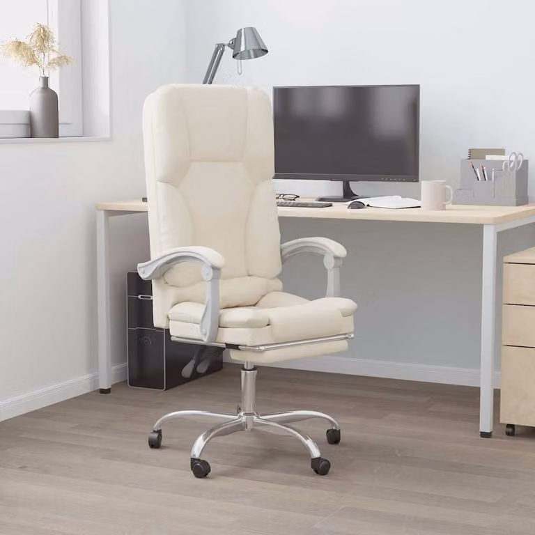 Poltrona da ufficio executive vidaXL beige in similpelle con poggiatesta e rotelle