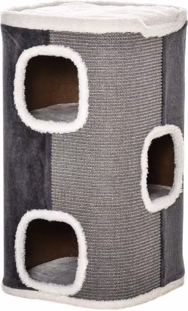Albero graffiante per gatti PawHut con 3 livelli, strutture in sisal e velluto, Grigio e Bianco, L/P/H: 40 x 40 x 74 cm