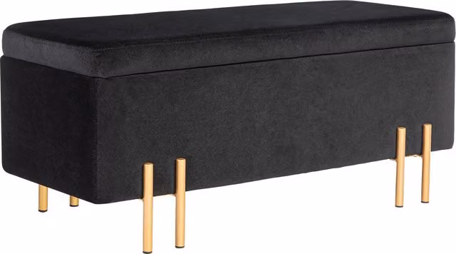 Pouf letto con spazio di archiviazione HOMCOM in metallo e legno di gomma, Nero, L 100 x P 40 x H 42 cm