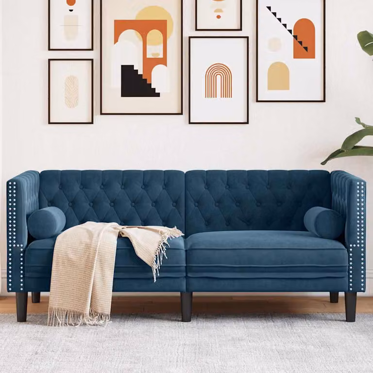 Divano Chesterfield a 2 posti vidaXL in velluto blu con cuscini inclusi