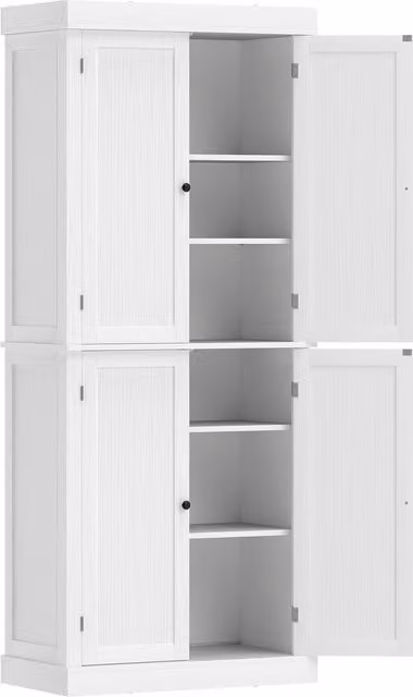 Mobile Cucina Alto HOMCOM Bianco con 6 Ripiani Regolabili e 2 Ante in Legno, L: 76 cm, P: 40.5 cm, H: 184 cm