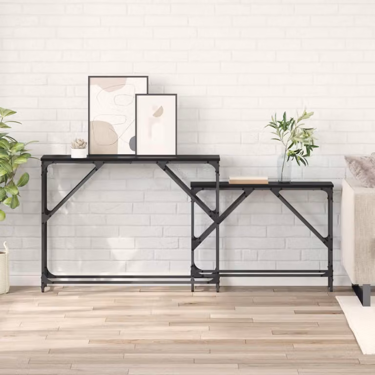 Set di 2 tavoli consolle moderni vidaXL in nero, L 100 x P 28 x H 75 cm