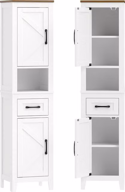 Armadio da bagno alto e stretto HOMCOM con cassetto e ripiani regolabili, bianco