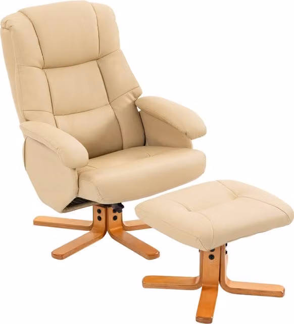 Poltrona relax HOMCOM con poggiapiedi, girevole a 360° e schienale reclinabile, in ecopelle beige