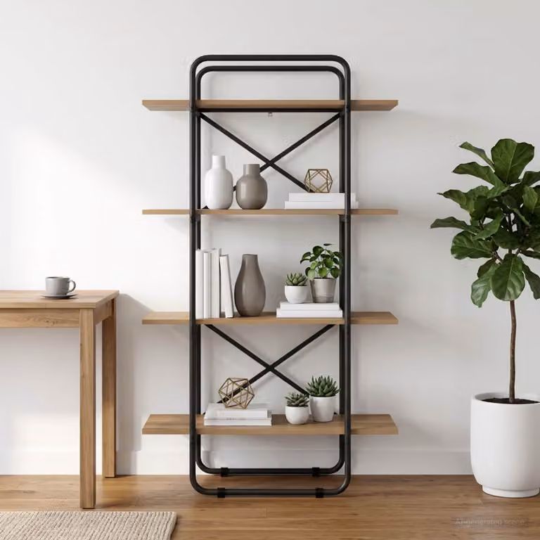 Libreria vidaXL a 4 livelli in stile industriale, colore marrone, L 60 cm x P 35 cm x H 140 cm