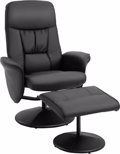 Poltrona Relax Girevole a 360 Gradi DESIGN IN con Poggiapiedi, Schienale Regolabile, Struttura in Metallo e Rivestimento in Finta Pelle Nera