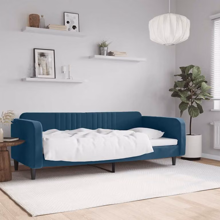 Letto da giorno vidaXL in velluto blu con struttura in legno e metallo L/P/H: 200 x 90 x 75 cm